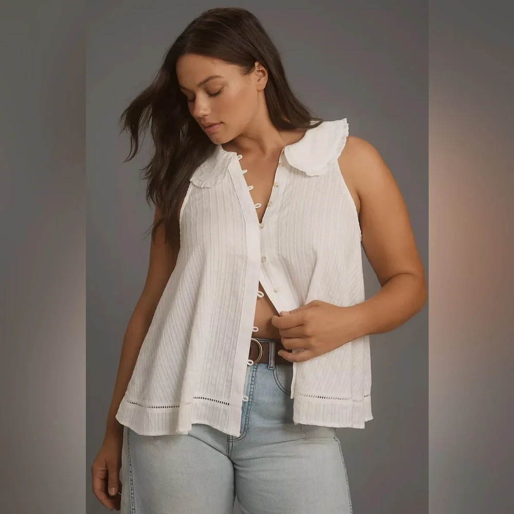 NWT Size XS (P2P 20.5")  - The Keira Collared Button-Front Blouse (100% Cotton) - Picture 5 of 16